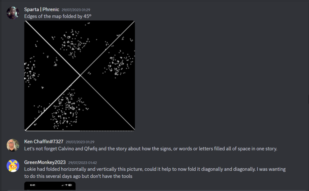 Qfwfq, sempiterno personaggio delle Cosmicomiche di Italo Calvino, viene chiamato in causa durante una conversazione sulla piattaforma Discord dedicata al progetto. Crediti: A sign in space