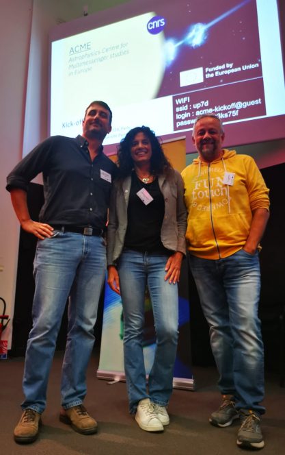 Da sinistra: Paolo D’Avanzo, Silvia Piranomonte e Andrea Melandri, ricercatori Inaf coinvolti nel progetto Acme. Crediti: Carlo Ferrigno (Univ. Ginevra)